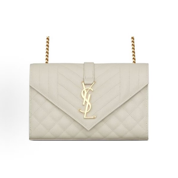 SAINT LAURENT YSL ENVELOPE Versatile Gold Logo chain quilted envelope bag Crossbody single-shoulder bag, small size for women, white